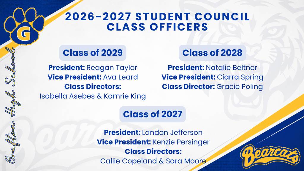 Congratulations to the 2026-2027 Student Council Class Officers!