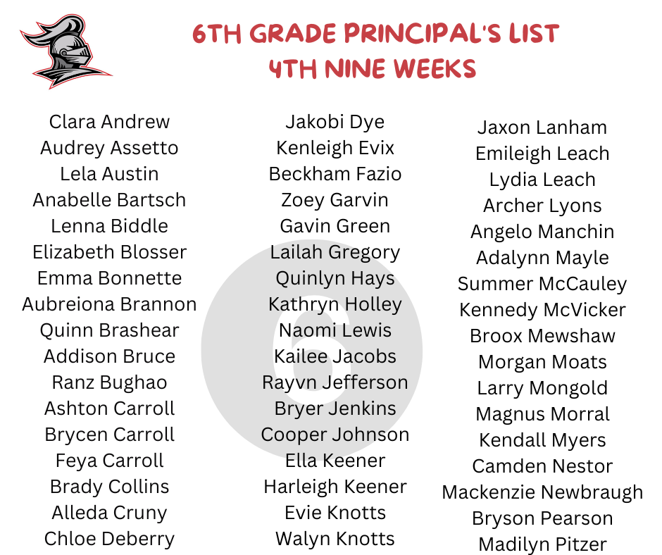 6th grade principal list