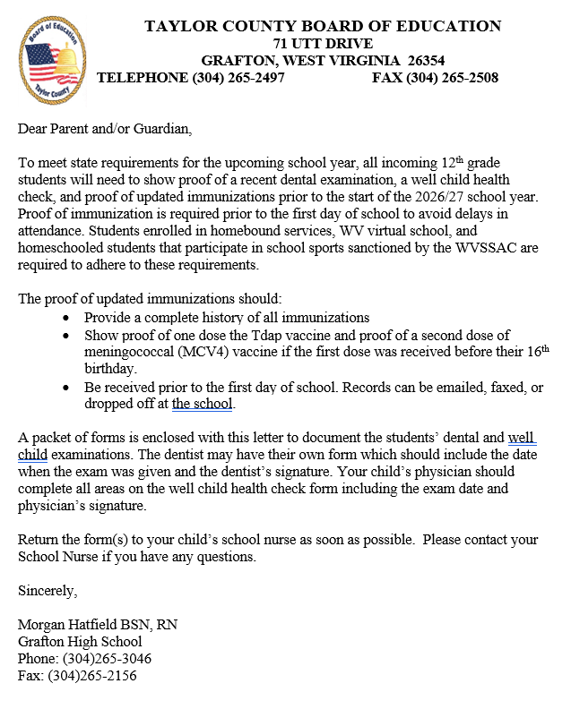 Letter Regarding Senior Shots