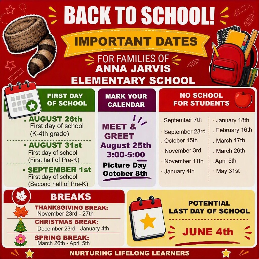 Dates for the upcoming school year
