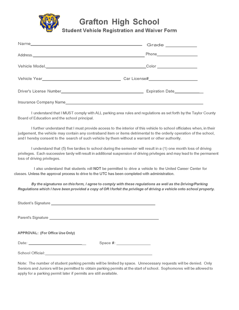 Student Vehicle Registration and Waiver Form