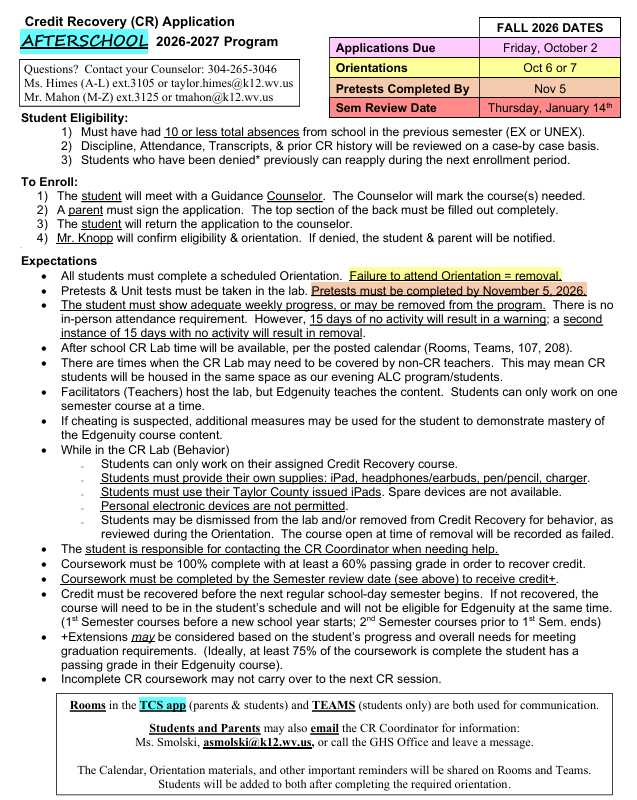 White background with writing about the credit recovery application process