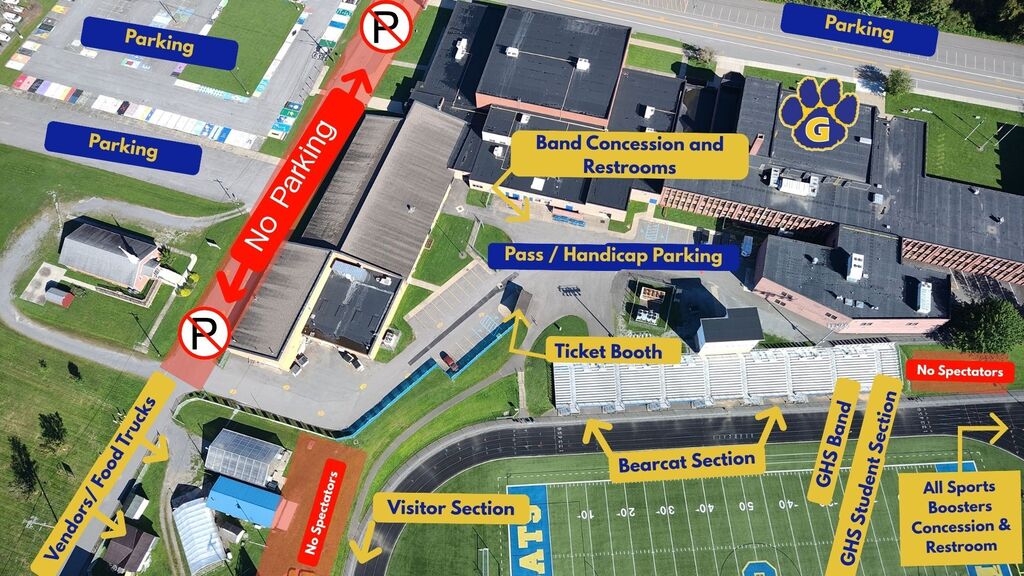 Map of McKinney Field and parking for GHS football games