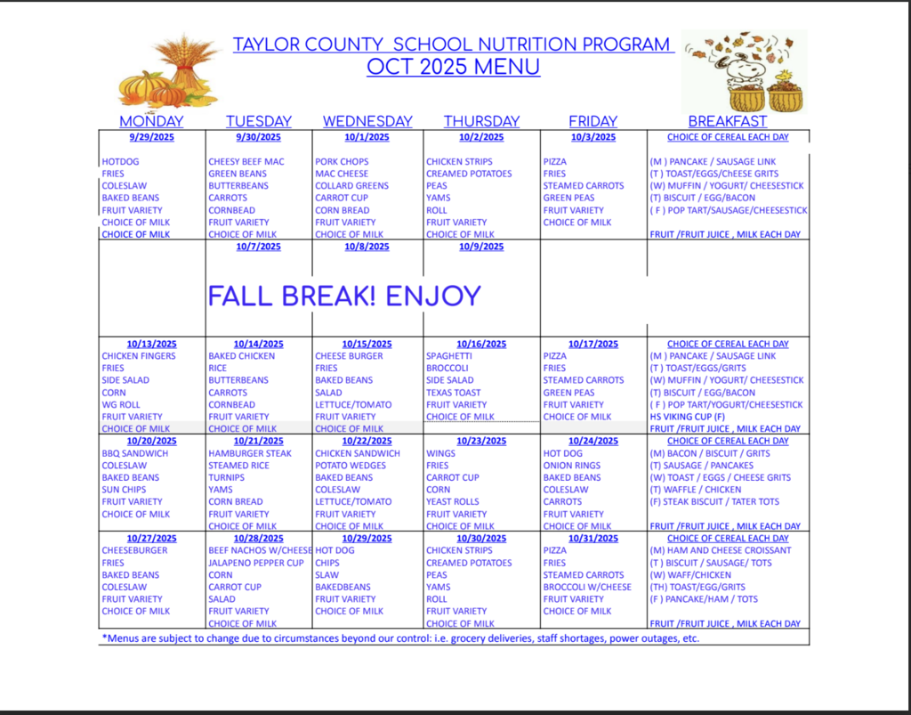 October Menu