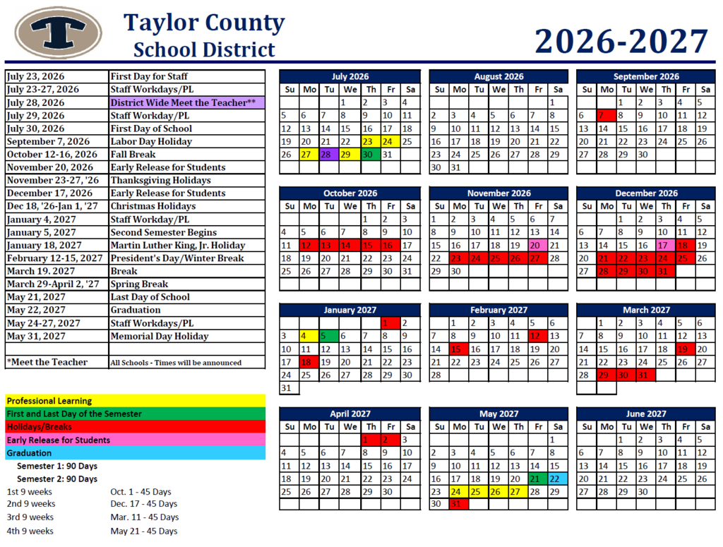 2026-2027 TCSD Calendar