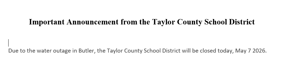 Important Announcement from the Taylor County School District