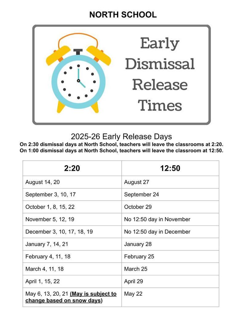 Early dismissal days 25-26