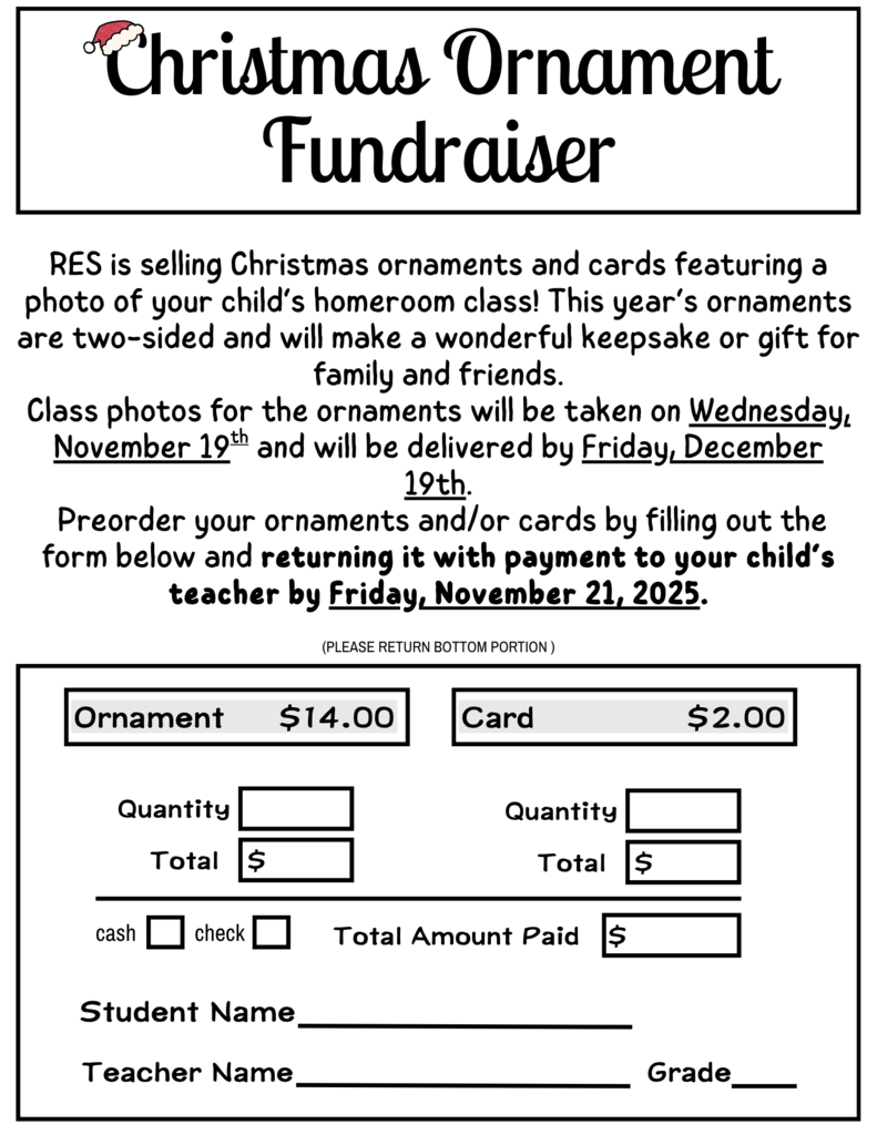 Christmas Class Ornament Fundraiser Order Form