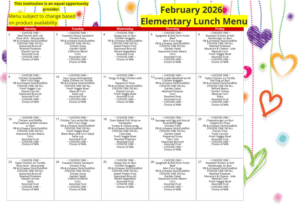 February Lunch Menu