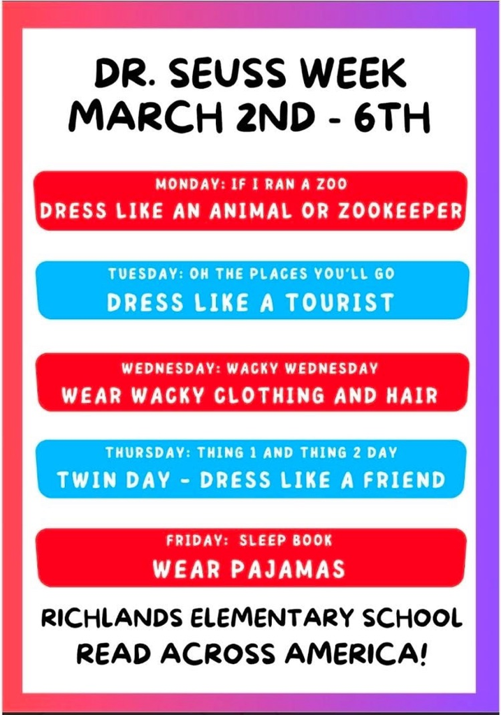 Richlands Elementary School is celebrating Read Across America Week next week, March 2-6, 2026. #readacrossamerica