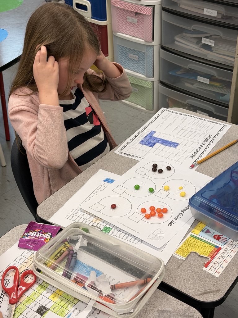 Mrs. Dye's class sorting and graphing skittles by color.