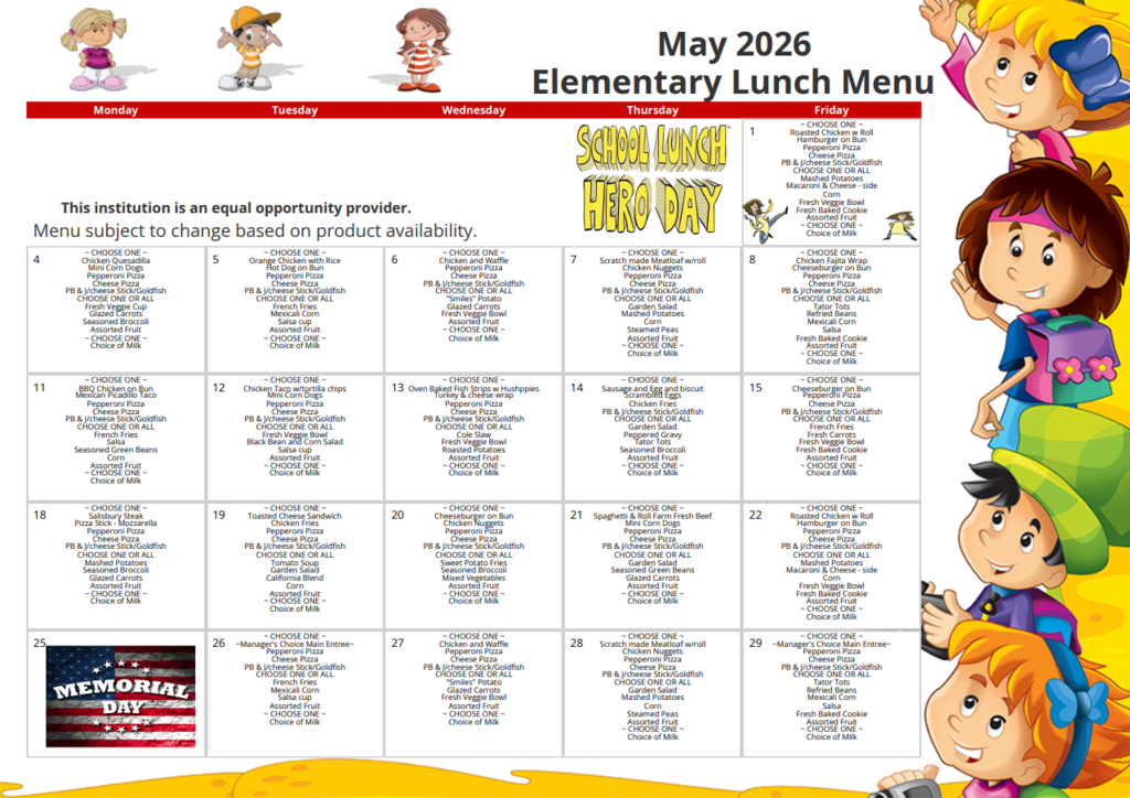May lunch menu