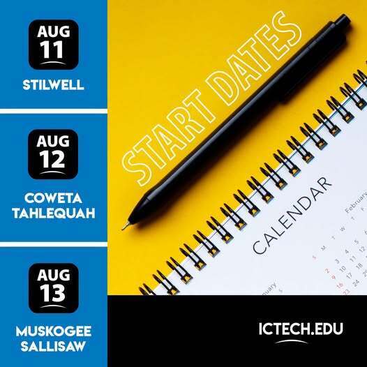 Open notebook with a pen on yellow background. Text reads "START DATES" with dates August 11, 12, and 13.