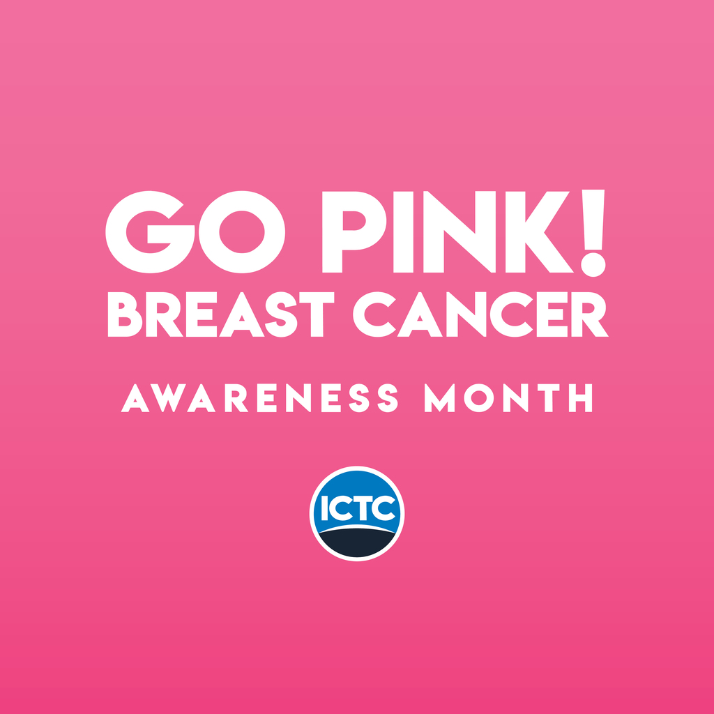 Pink background with "Go Pink! Breast Cancer Awareness Month" in large white text and an ICTC logo.