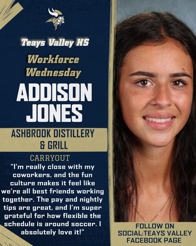 Poster featuring Addison Jones with smiling face, wavy hair, and necklace. Text reads "Workforce Wednesday," "Addison Jones," and "Ashbrook Distillery & Grill." Quote: "I'm close with my coworkers and the fun culture makes it feel like we're all best friends."