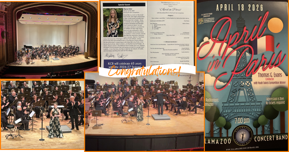 Congratulations to Alyssa Eder, 11th grade member of the THS Symphony Band. On Saturday, April 18th, Alyssa performed with the Kalamazoo Concert Band as the winner of their Youth Soloist Competition, playing the first movement of the Reinecke “Concerto in D Major for Flute.” In addition to earning the opportunity to perform in concert with the KCB, Alyssa also received a scholarship for this incredible accomplishment. Congratulations, Alyssa! We are proud of you!