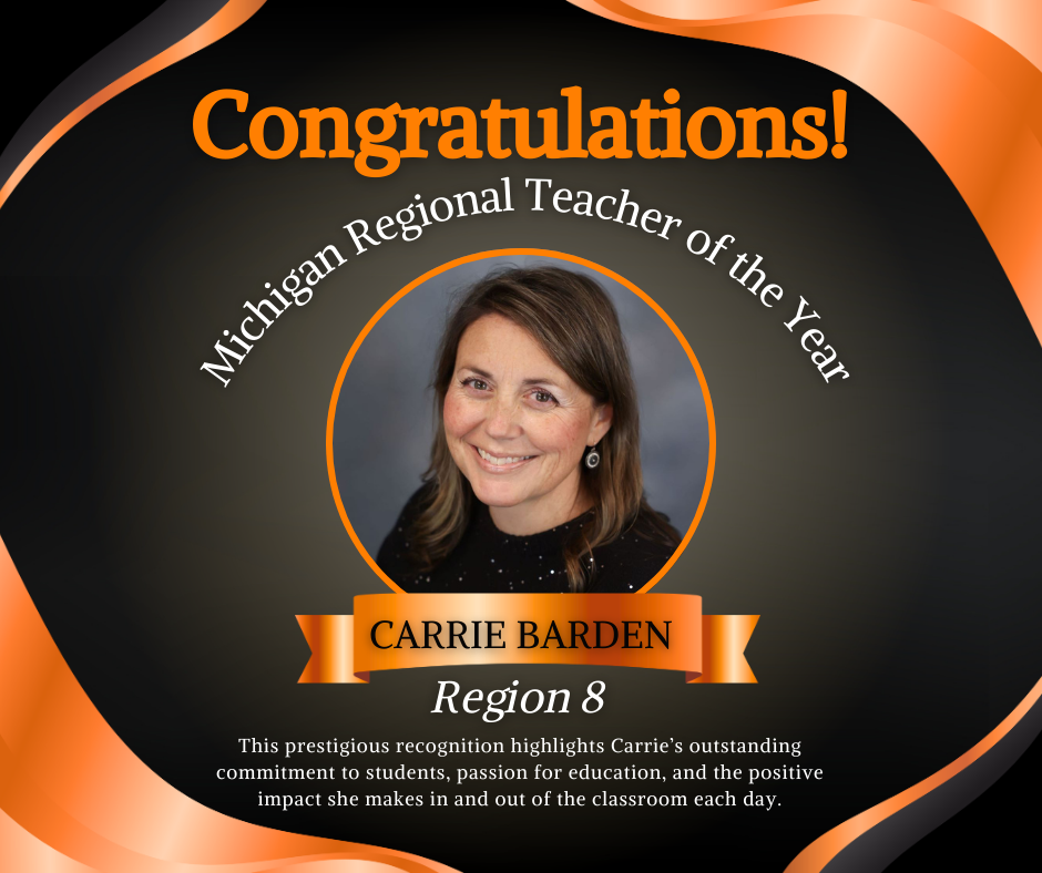 Please join us in congratulating Carrie Barden on being named the Region 8 – 2026-27 Regional Teacher of the Year! 🍎✨ Carrie is a dedicated math and science teacher at Tecumseh Middle School. This prestigious recognition highlights her outstanding commitment to students, passion for education, and the positive impact she makes in and out of the classroom each day. Selected through a competitive statewide process led by the Michigan Department of Education, Carrie is now among ten exceptional educators representing regions across Michigan and will be a finalist for Michigan Teacher of the Year. As part of this honor, she will also serve on the Michigan Teacher Leadership Advisory Council, helping elevate teacher voices and strengthen public education across the state. We are incredibly proud to have Carrie representing our district, our students, and our community. Her dedication, leadership, and passion for learning inspire those around her and truly embody what it means to put students first. #onetribe