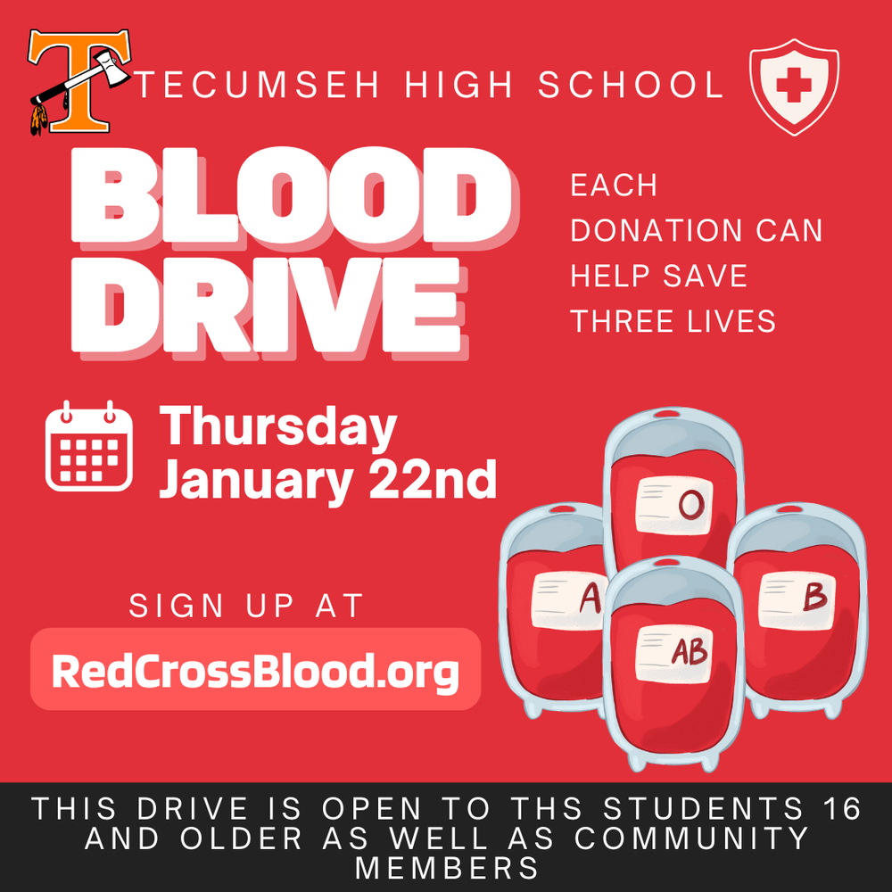 ✨ New Year. New Chances to Save Lives.✨  Kick off the year by making a difference! Join us for a Blood Drive sponsored by the THS Leadership classes on Thursday, January 22nd at THS. 🩸Open to both THS students age 16+ and community members. Sign up for a time slot at RedCrossBlood.org Start 2026 with an act of kindness that truly matters ❤️ ##onetribe