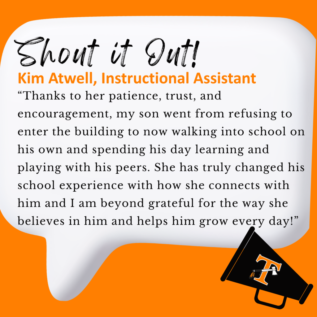 🌟 Staff Shoutout! 🌟 We’re so excited to celebrate Kim Atwell, Instructional Assistant at Tecumseh Acres ELC in this week’s Shout it Out! 💬  Do you know a staff member or volunteer who deserves a Shout Out? 🎉 Submit your appreciation through our Google Form here: https://forms.gle/xfdd9L5fHYbqYrVg7  Let’s keep celebrating the amazing work our staff does every day! 🙌  #ShoutItOut #onetribe