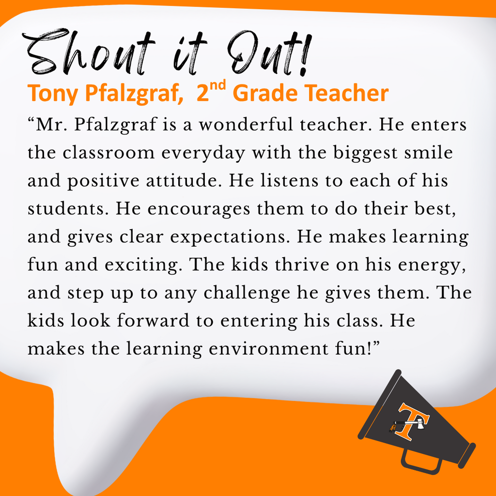 🌟 Staff Spotlight Alert! 🌟 Let’s hear it for Tony Pfalzgraf, 2nd Grade Teacher at Sutton ELC, our Shout it Out star of the week! 💬👏 Do you know an amazing staff member or volunteer who deserves recognition? 🎉 Give them a shout out by filling out this quick form: 👉 https://forms.gle/xfdd9L5fHYbqYrVg7 Let’s continue celebrating the incredible people who help our schools shine! 🙌 #ShoutItOut #OneTribe