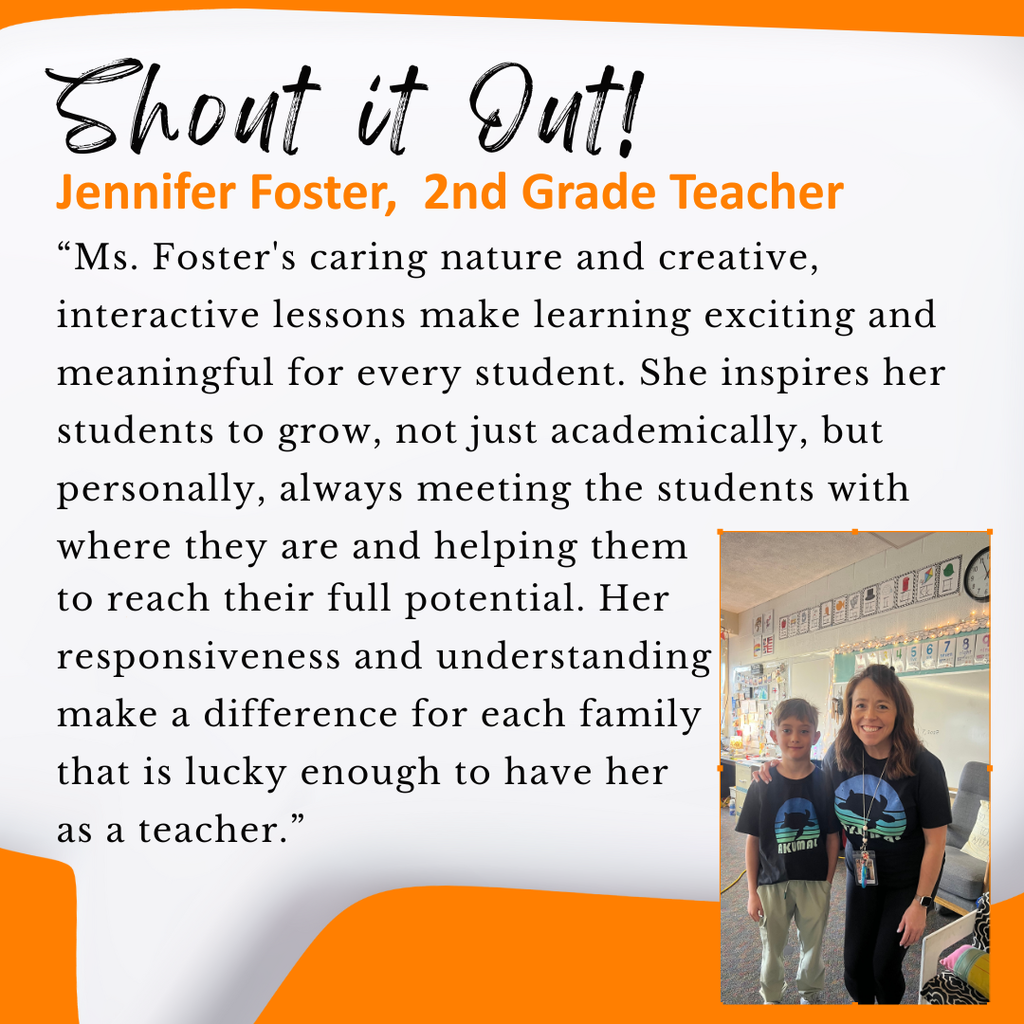 🌟 Staff Spotlight Alert! 🌟 Let’s give a huge cheer for Jennifer Foster, 2nd Grade Teacher at Tecumseh Acres ELC and this week’s Shout it Out Star! 💬👏  Do you know another amazing staff member or volunteer who deserves some love? 🎉 Give them a shout out by filling out this quick form: 👉 https://forms.gle/xfdd9L5fHYbqYrVg7  Let’s keep celebrating the incredible people who make our schools shine bright! ✨🙌 #ShoutItOut #OneTribe