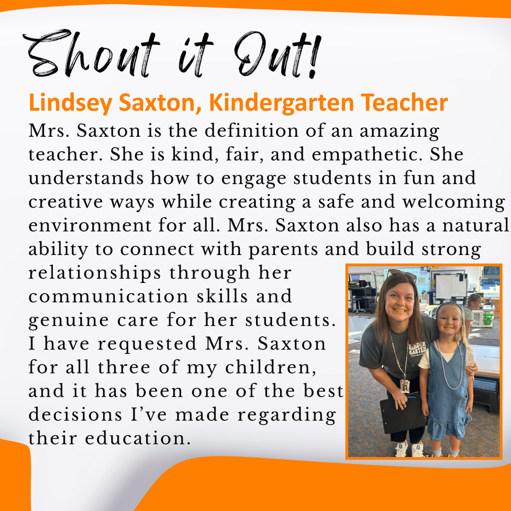 🌟 Staff Spotlight Alert! 🌟 Let’s give a BIG round of applause for Lindsey Saxton, Kindergarten Teacher at Tecumseh Acres ELC, our Shout it Out Star of the Week! 💬👏 Know another staff member or volunteer who rocks the block corner or rules recess? Give them a shout-out by filling out this quick form: 👉 https://forms.gle/xfdd9L5fHYbqYrVg7 Let’s keep celebrating the incredible people who help our students grow!🌱 #ShoutItOut #OneTribe