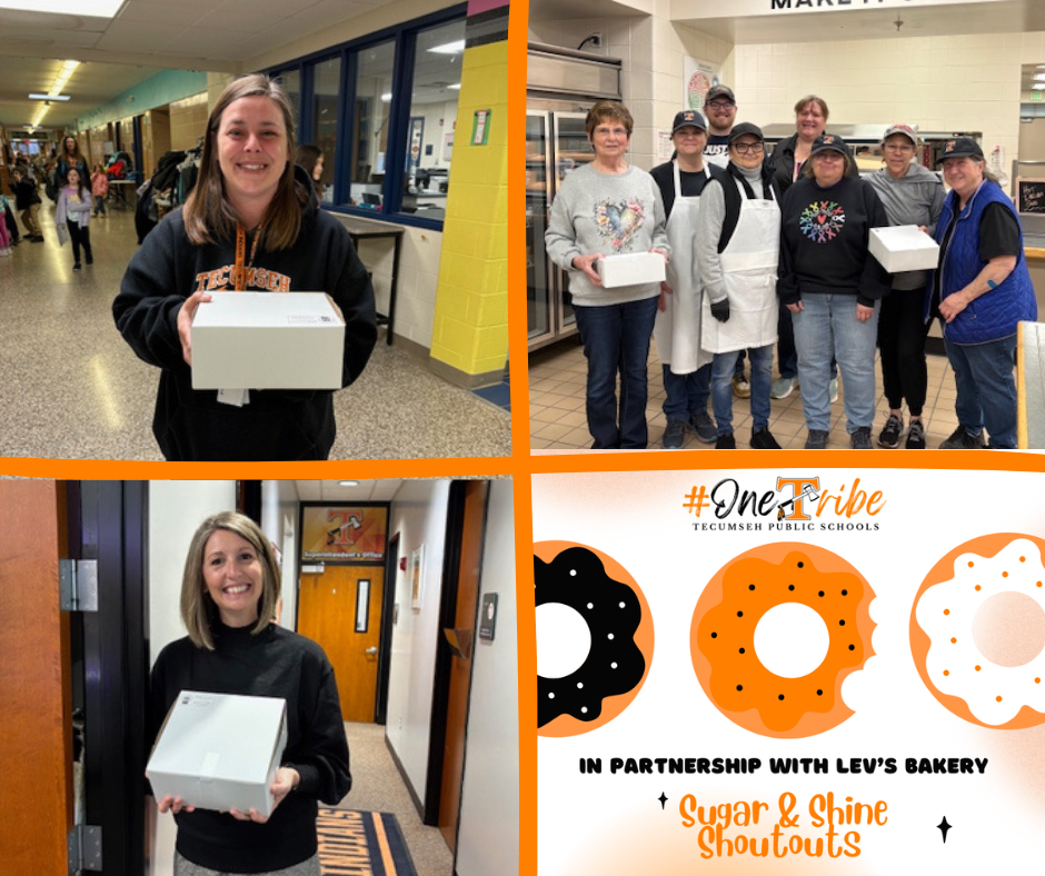 🍩✨ Sugar & Shine Doughnut Drop-In ✨🍩 We wrapped up our last Sugar & Shine before Spring Break by celebrating some more amazing members of our district! A big thank you to Levs Bakery for continuing to help us spread a little sweetness while recognizing the people who make a difference in our schools every day. This week’s sweet surprises went to: 🌟 Rachel Lewis, Instructional Assistant at Tecumseh Acres ELC 🌟 Meghan Way, Director of Curriculum, Instruction, and Assessment 🌟 The entire THS Food Service Team Thank you for the dedication and heart you bring to our district. We appreciate all that you do! Submit a shoutout here: https://forms.gle/pBskV9b4gVWqAQ8m9 #onetribe