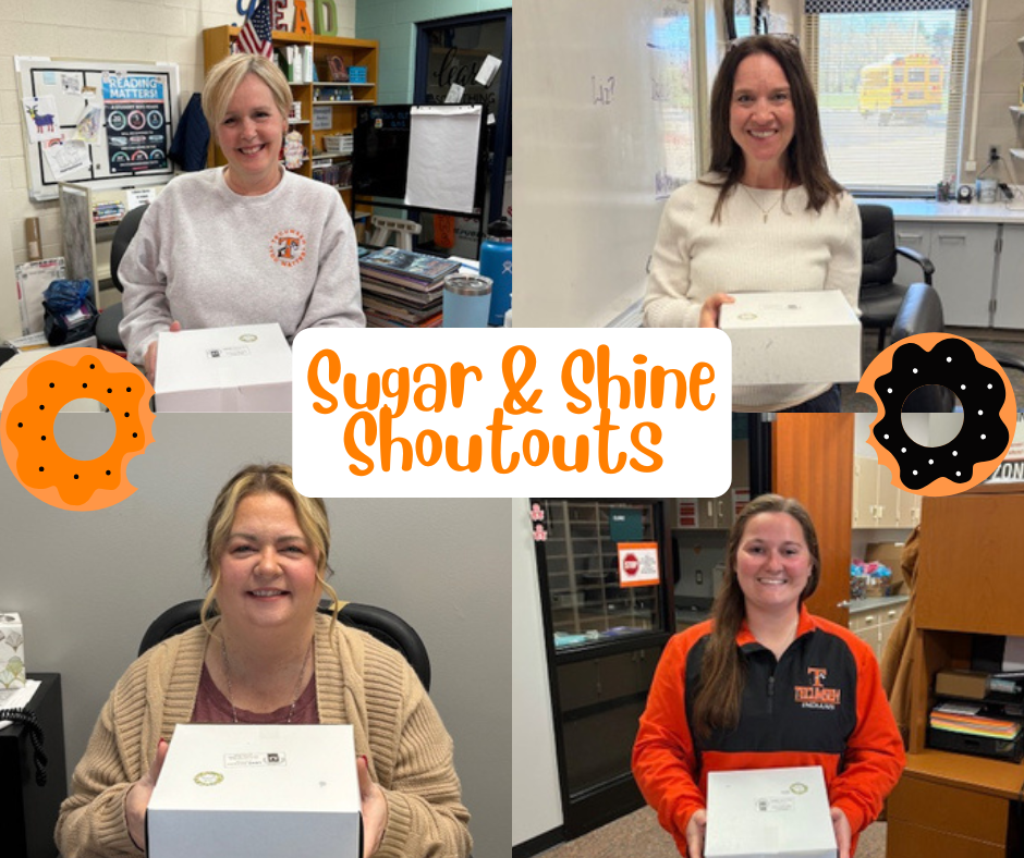 This weeks Sugar & Shine drop-in, in sweet partnership with Levs Bakery, is for:   •	Missy Andrus, Library Media Assistant at Tecumseh Middle School •	Kristen DeLand, Principal at Sutton ELC •	Deborah Rentfro, Accounting & Payroll Associate •	Maggie Ross, Athletic Secretary  From keeping stories on the shelves and schedules on track, to leading with heart and making sure every detail adds up, you all help our district rise. Thank you for all the ways you sprinkle support, organization, and care into every single day.   Want to give someone their moment to glaze in the spotlight? 🍩✨ Submit a shoutout https://forms.gle/1yP4QtAvyw546mkKA and help us keep the sweet appreciation rolling!