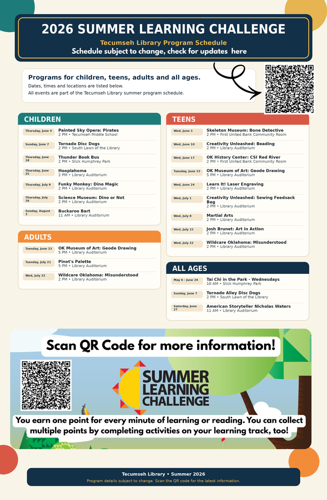 Library Summer Learning Challenge and Schedule