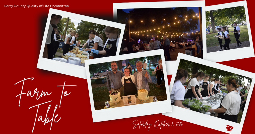 Picture collage with images from the farm to table event. Pictures include students working at the event and guests at the event.