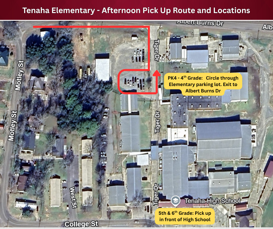 Tenaha Elementary afternoon pick up route map