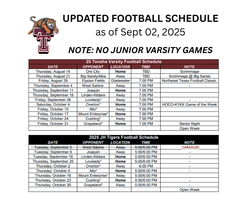 Updated Football Schedule