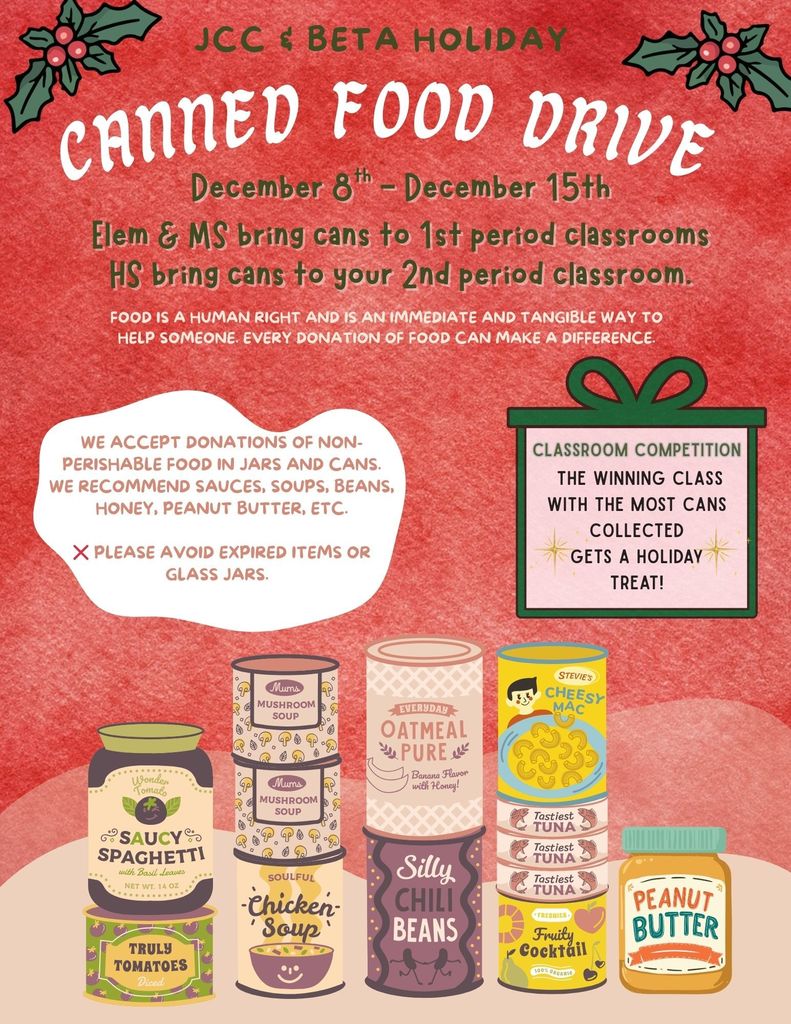JCC & BETA Holiday Canned Food Drive, Dec 8-15