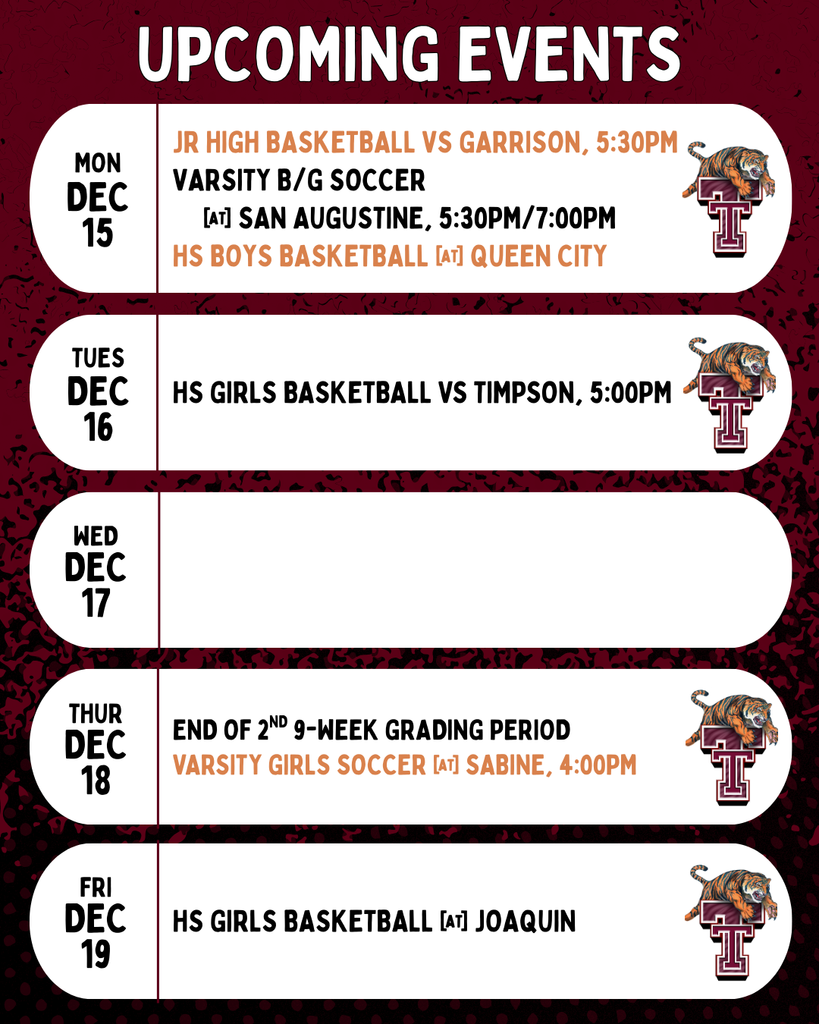 UPCOMING EVENTS - Week of Dec 14