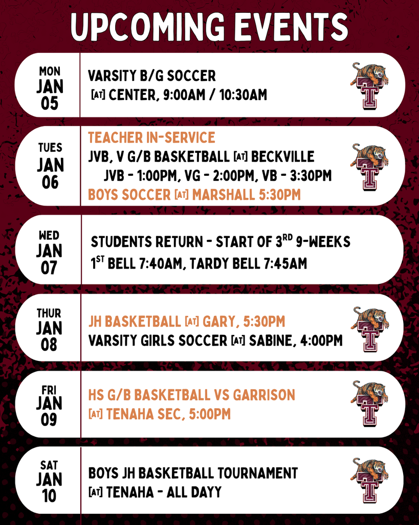 Upcoming Events: Week of Jan 5th