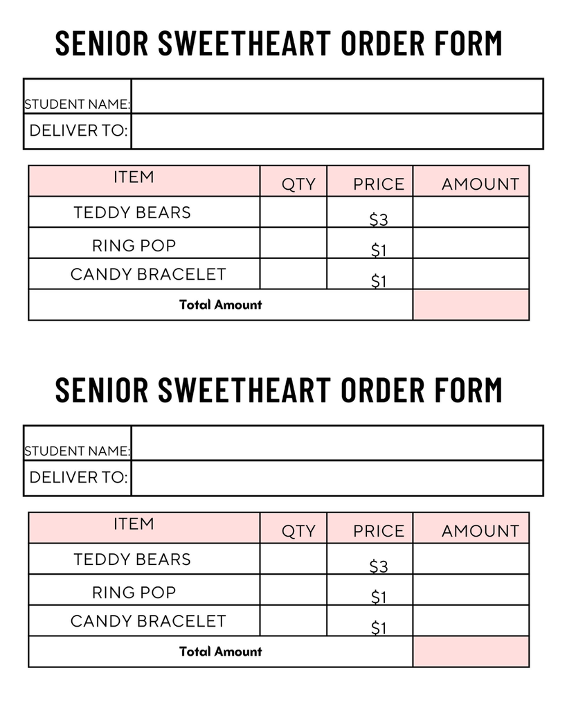 Senior Class Fundraiser - Valentine's Day Treat Order Form