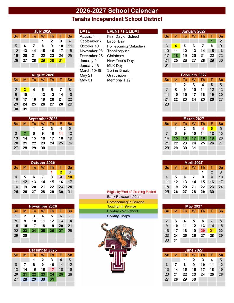 TISD 2026-2027 Academic Calendar