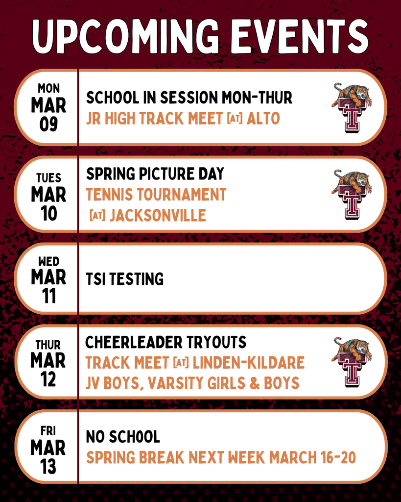 UPCOMING EVENTS: Week of March 9-13