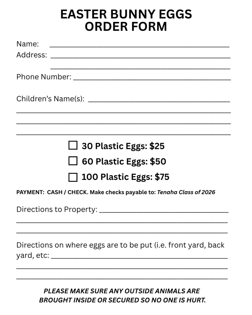 Senior Class Easter Bunny Eggs - Order Form