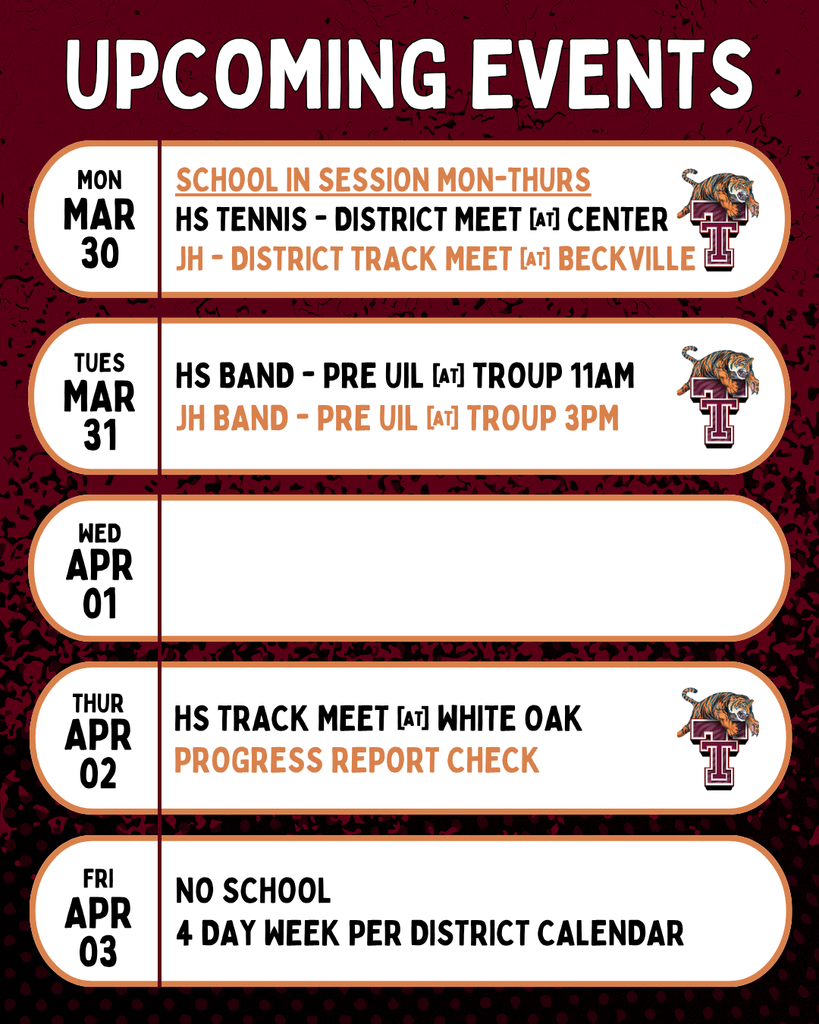 Upcoming Events: Week of March 30