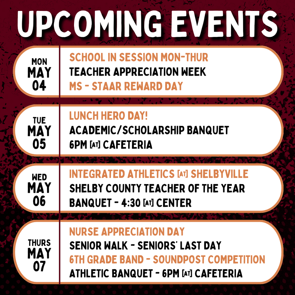 Upcoming Events: Week of May 4