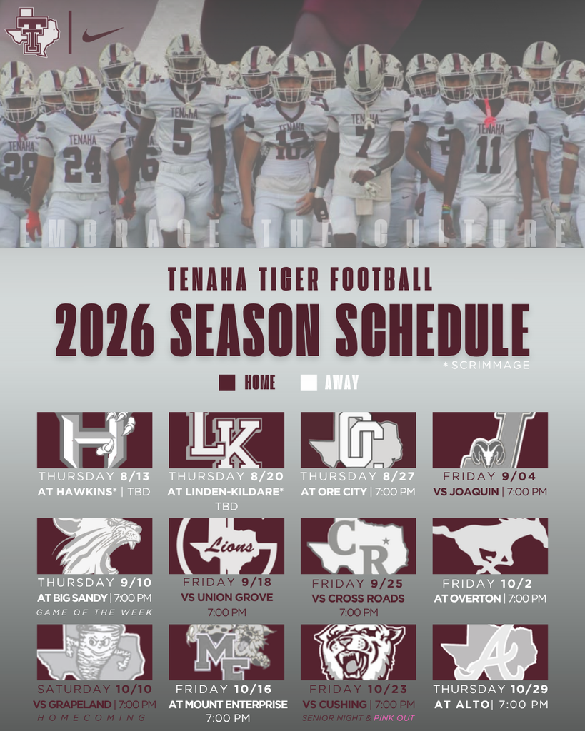 Tenaha Tigers 2026 Varsity Football Schedule