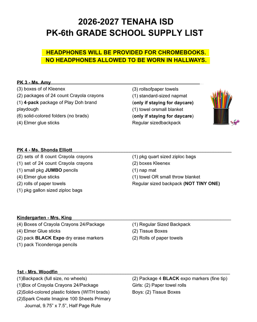 26-27 School Supply List, pg 1