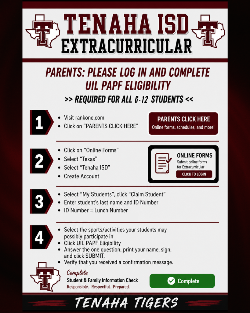 Extracurricular students have UIL PAPF Eligibility completed before first game