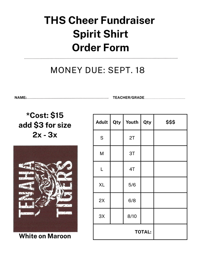 Spirit Shirt Order Form