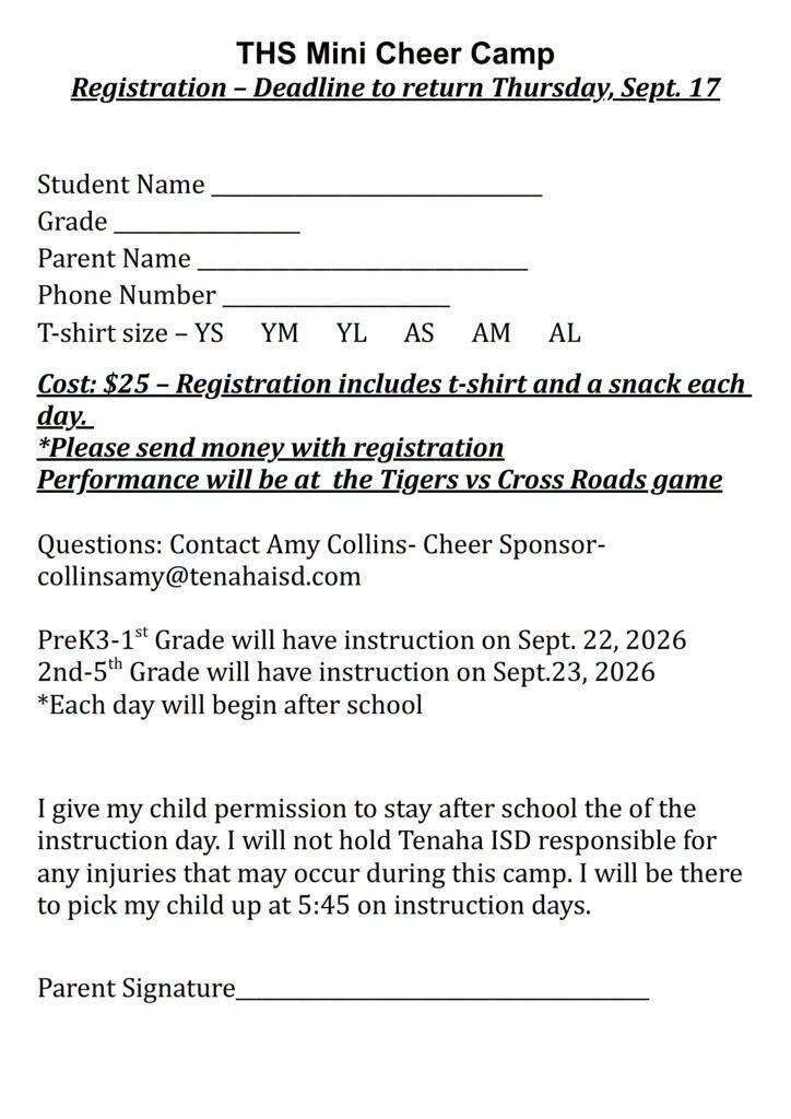 Mini Cheer Camp Registration - DEADLINE APPROACHING! Sept 17