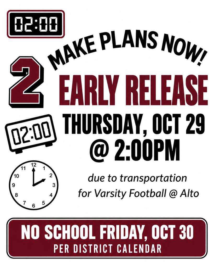 Early Release - Thursday 10/29 @ 2:00PM