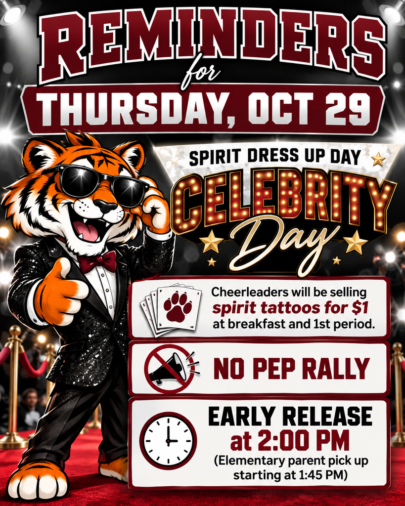 Thursday, Oct 29 - Spirit Day, Early Release