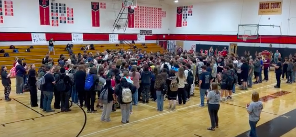 THS singing the fight song together after a great competition.