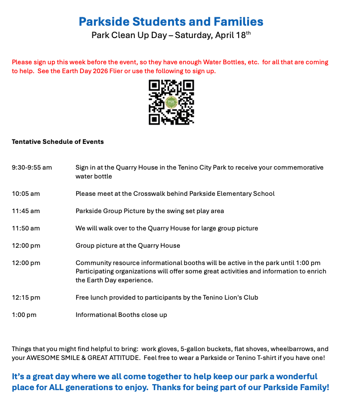 Parkside Park Clean up Schedule 2026